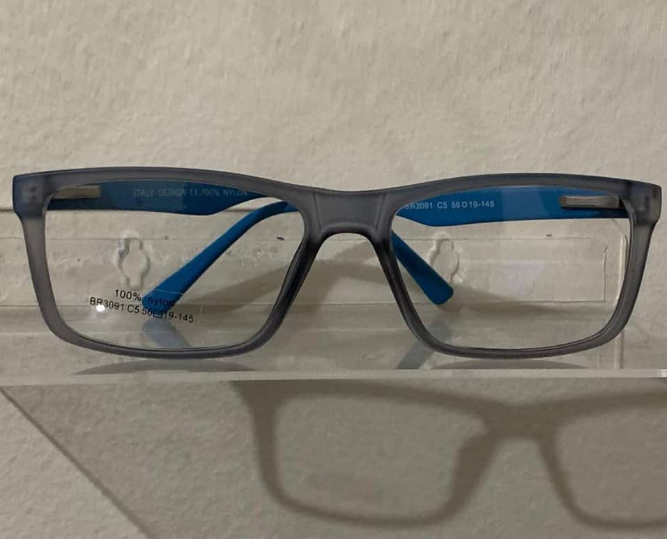 Aro acetato translúcido cinza e azul na parte interna da haste | AC0002