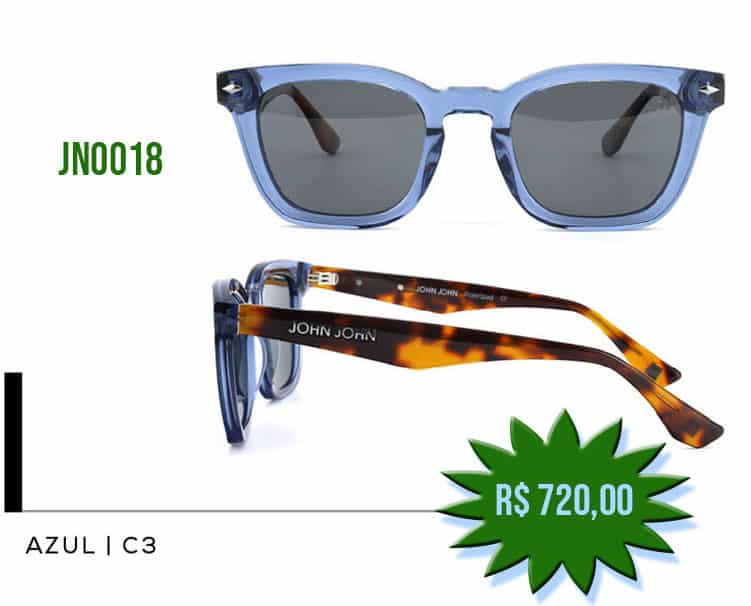 Óculos solar Azul translúcido c/ Haste Tartaruga | John John JN0018 C3