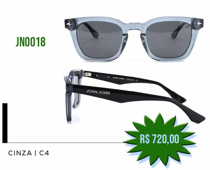 Óculos solar Cinza translúcido c/ Haste Preta | John John JN0018 C4