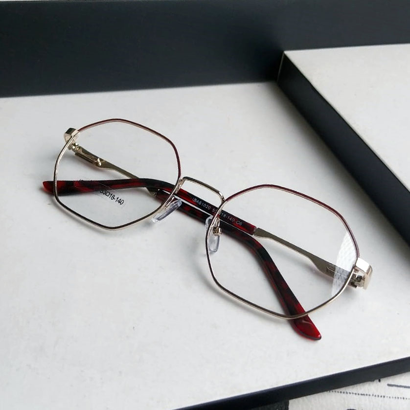 Armação em Metal dourado Hexagonal com Detalhes Bordeaux | MA0007